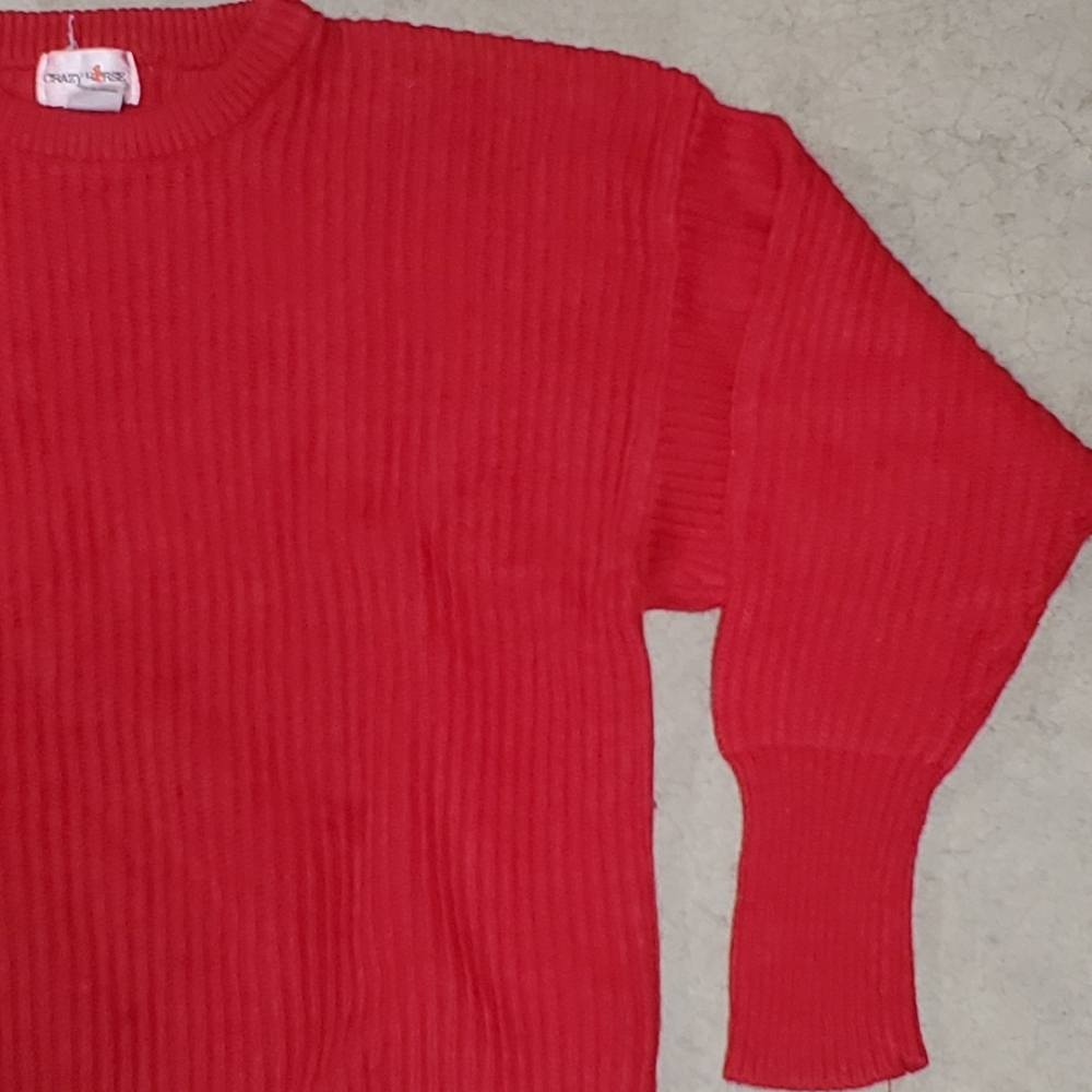 Vintage 1980's Crazy Horse Red Ribbed Sweater Womens Small